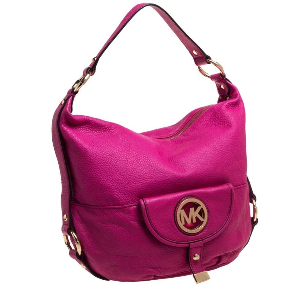Michael Kors Pink Fulton hobo bag w/ pebbled leather & gold-tone hardware. - Picture 6 of 11